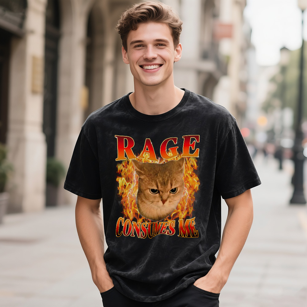 Custom Face Funny Cat Meme T-Shirt Vintage Graphic Tee with Your Photo and Text Retro 90s Style Cat Lover Shirt Unisex Pet - MyFaceSocksAU