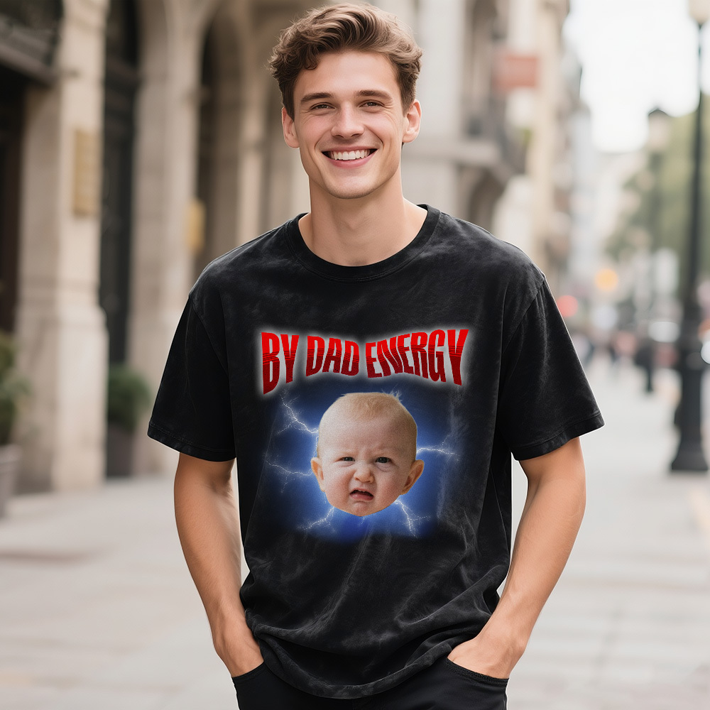 Personalized Photo Vintage T-Shirt Funny Fathers Day Gift for Dad, Retro Washed 90s Graphic Tee Kids Cute Custom Shirt - MyFaceSocksAU