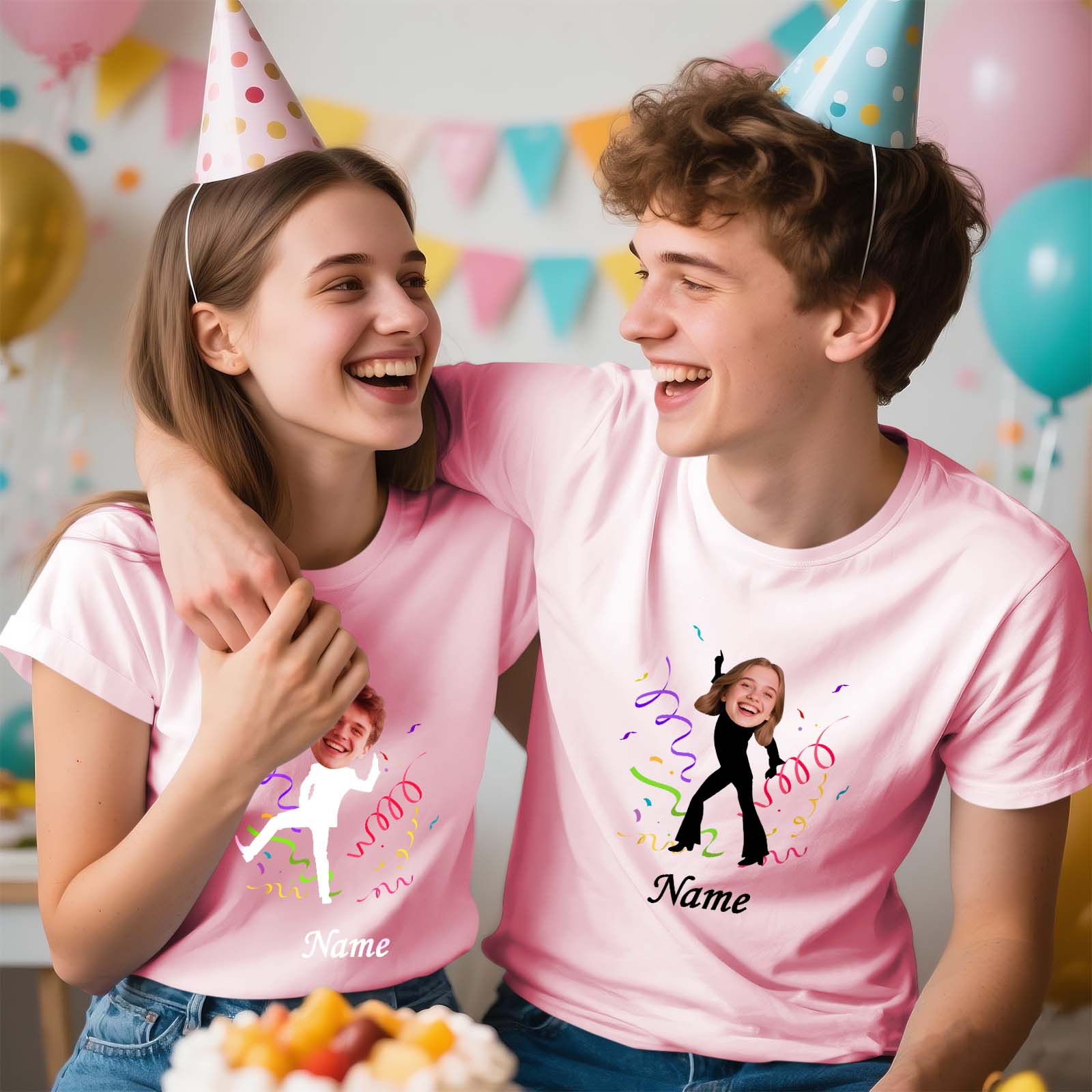 Custom Face Stick Figures Pink Birthday Shirt Photo Shirt Birthday Party Group Shirt Funny Shirt Gift