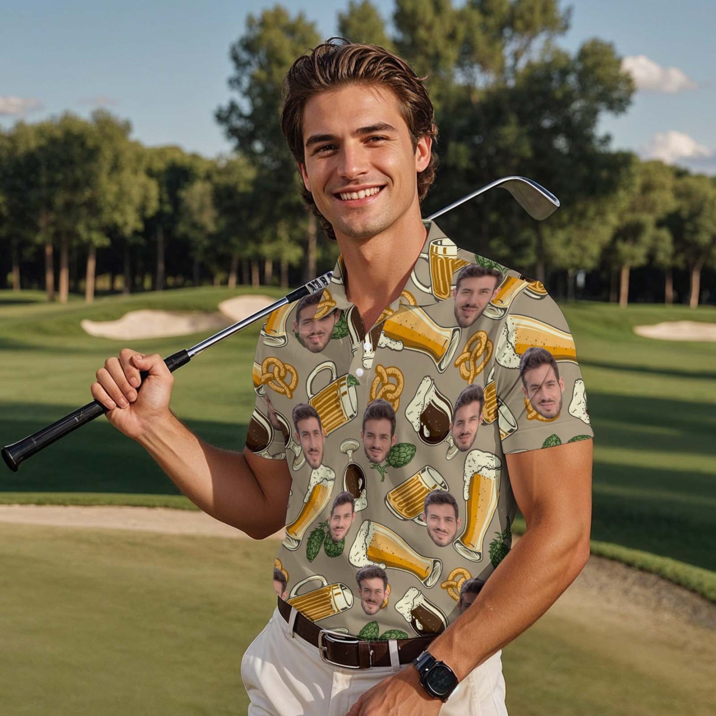 Custom Polo Shirt Personalized Classic Brew Beer Golf Shirts with Faces Or Logos Gift Idea - MyFaceSocksAU