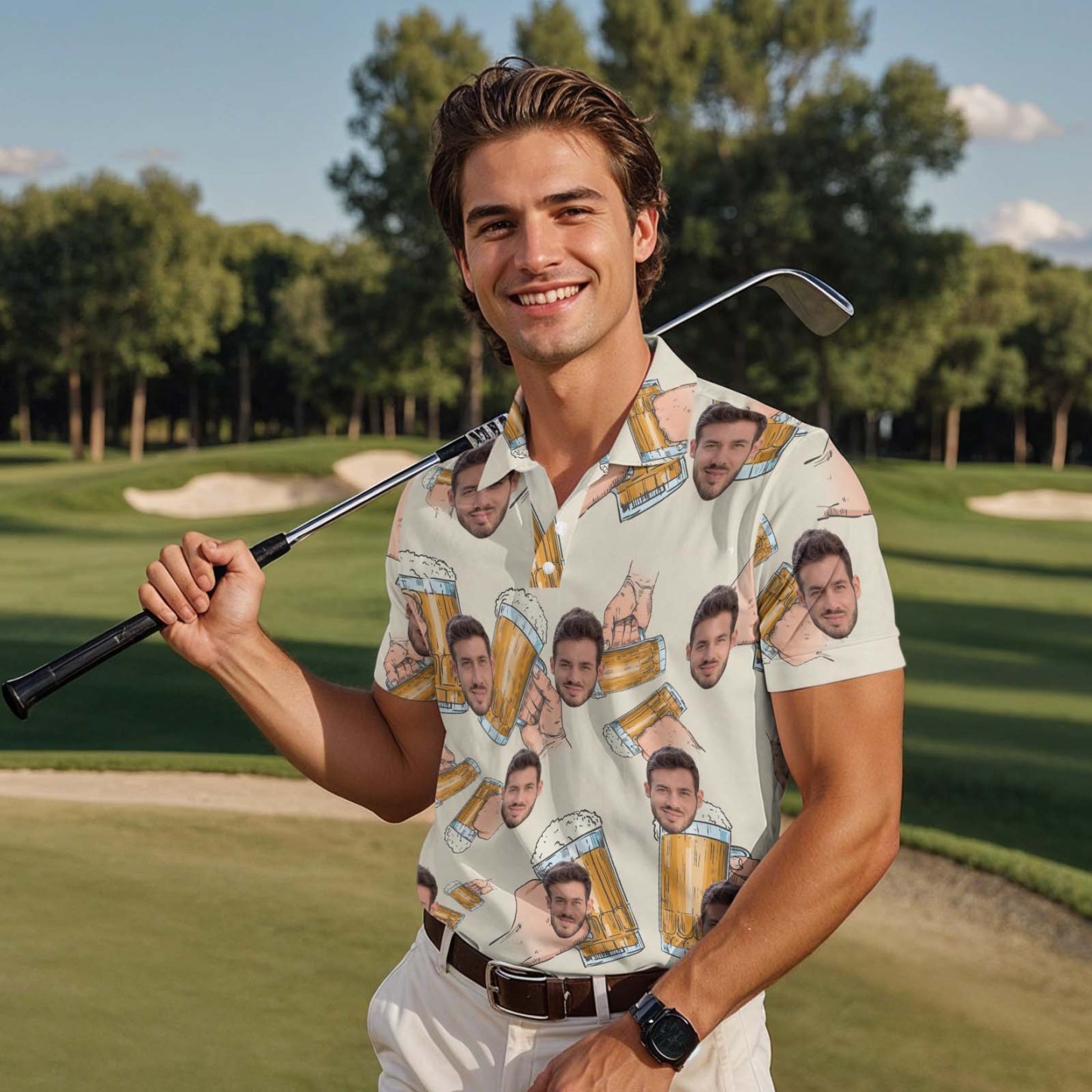 Custom Polo Shirt Personalized Classic Brew Beer Golf Shirts with Faces Or Logos Gift Idea - MyFaceSocksAU