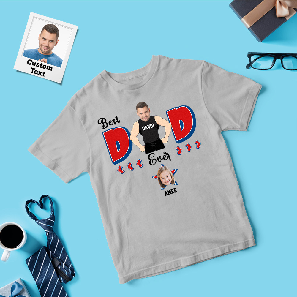 Personalized Muscle Dad Shirt Father's Day Shirt Custom Photo Tshirt Gift Happy Fathers Day Gift - MyFaceSocksAU