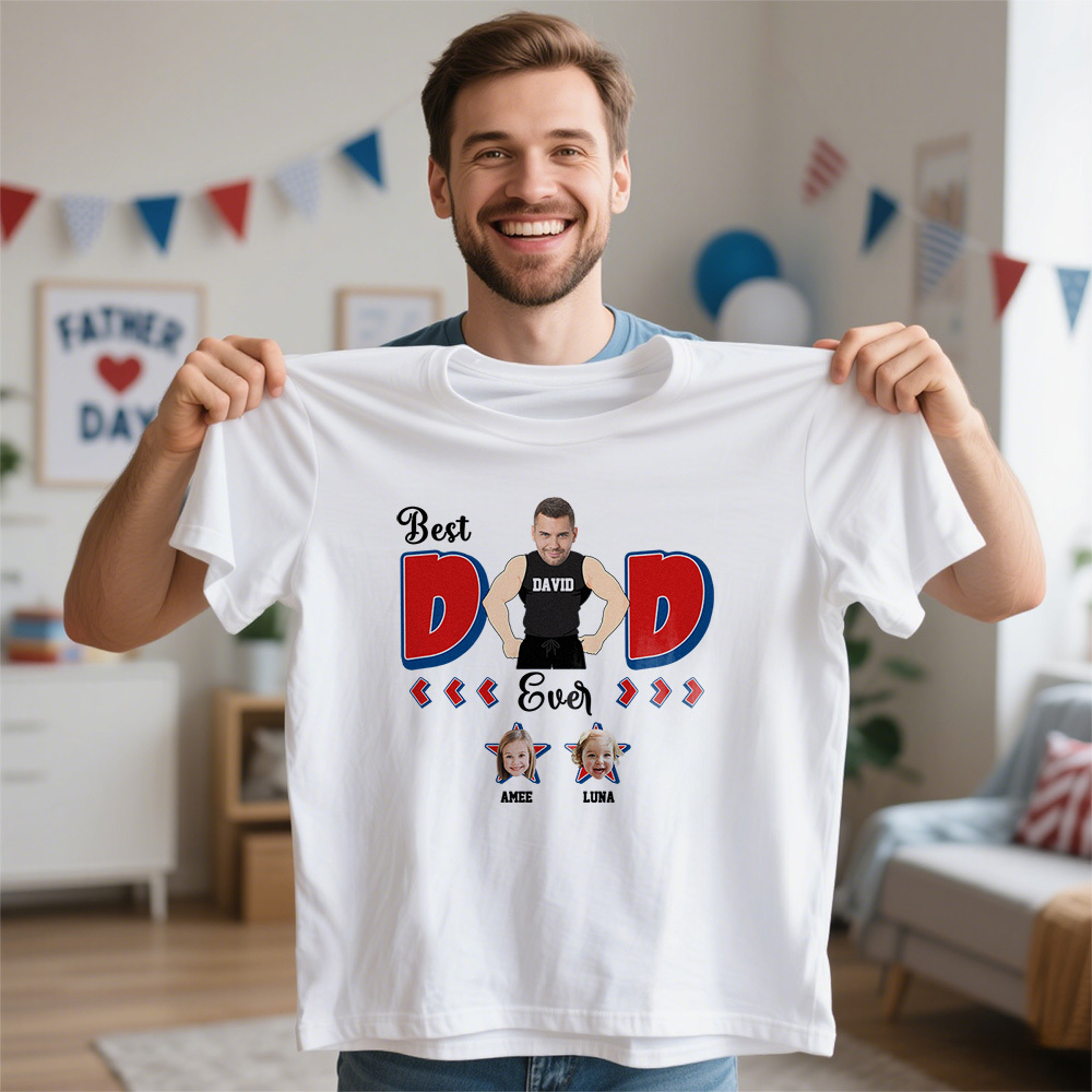 Personalized Muscle Dad Shirt Father's Day Shirt Custom Photo Tshirt Gift Happy Fathers Day Gift - MyFaceSocksAU