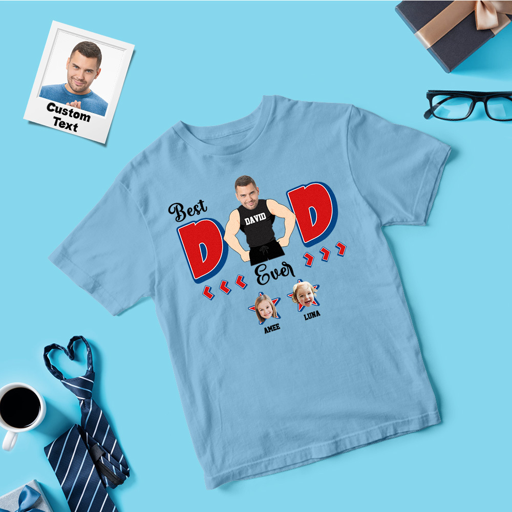 Personalized Muscle Dad Shirt Father's Day Shirt Custom Photo Tshirt Gift Happy Fathers Day Gift - MyFaceSocksAU