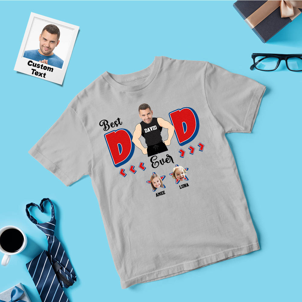 Personalized Muscle Dad Shirt Father's Day Shirt Custom Photo Tshirt Gift Happy Fathers Day Gift - MyFaceSocksAU