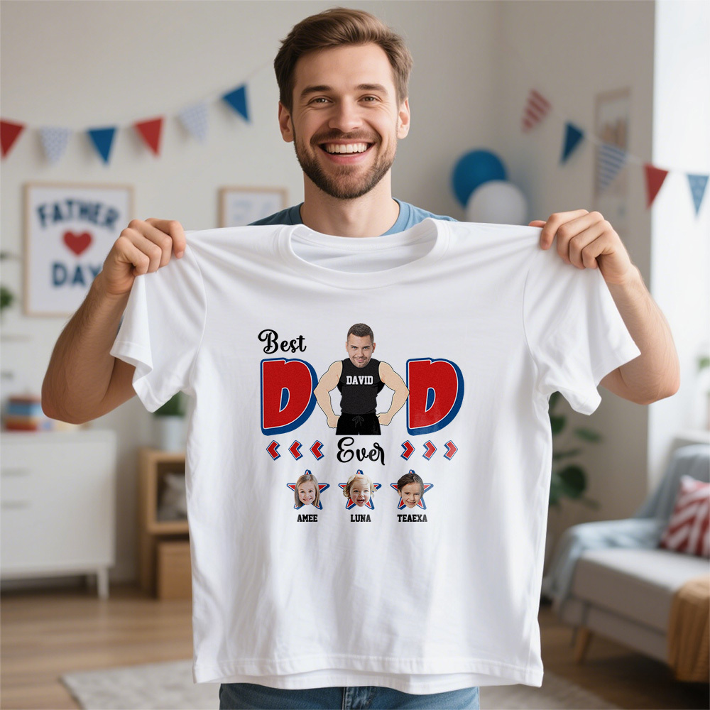 Personalized Muscle Dad Shirt Father's Day Shirt Custom Photo Tshirt Gift Happy Fathers Day Gift - MyFaceSocksAU