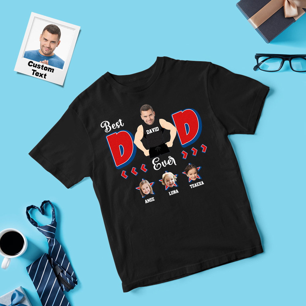 Personalized Muscle Dad Shirt Father's Day Shirt Custom Photo Tshirt Gift Happy Fathers Day Gift - MyFaceSocksAU