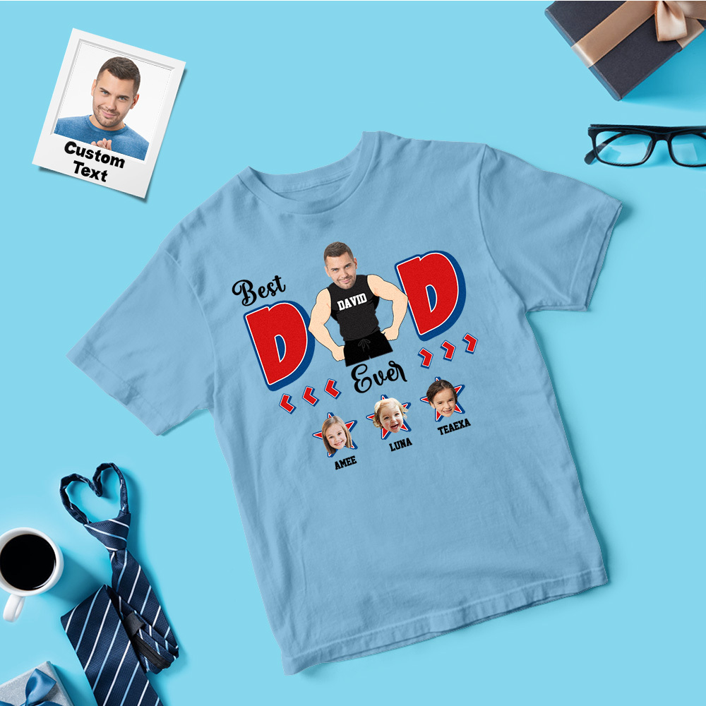 Personalized Muscle Dad Shirt Father's Day Shirt Custom Photo Tshirt Gift Happy Fathers Day Gift - MyFaceSocksAU
