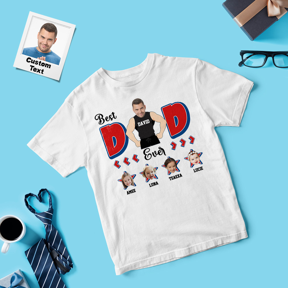 Personalized Muscle Dad Shirt Father's Day Shirt Custom Photo Tshirt Gift Happy Fathers Day Gift - MyFaceSocksAU