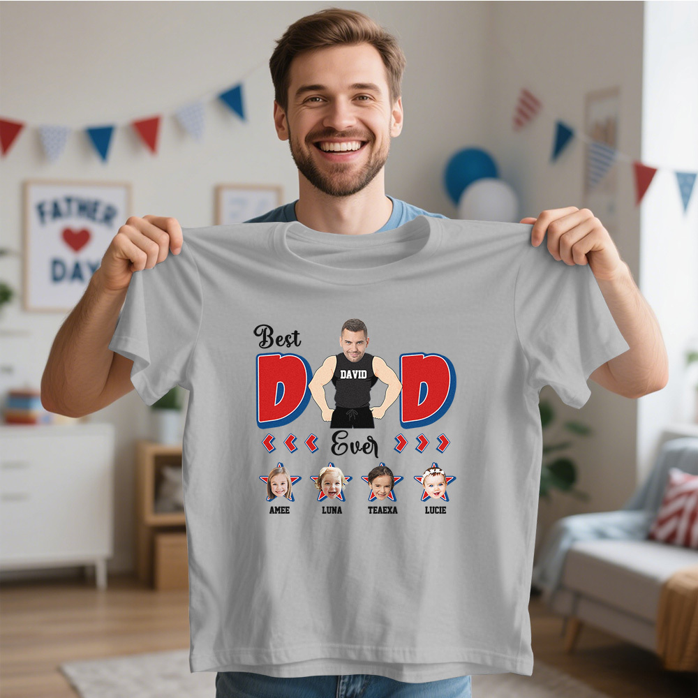 Personalized Muscle Dad Shirt Father's Day Shirt Custom Photo Tshirt Gift Happy Fathers Day Gift - MyFaceSocksAU