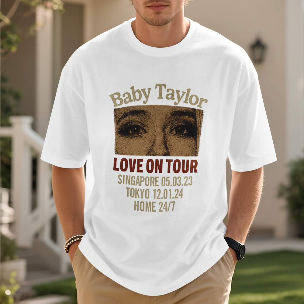 Custom Photo Girlfriend Eyes Love on Tour Shirt With Text - MyFaceSocksAU