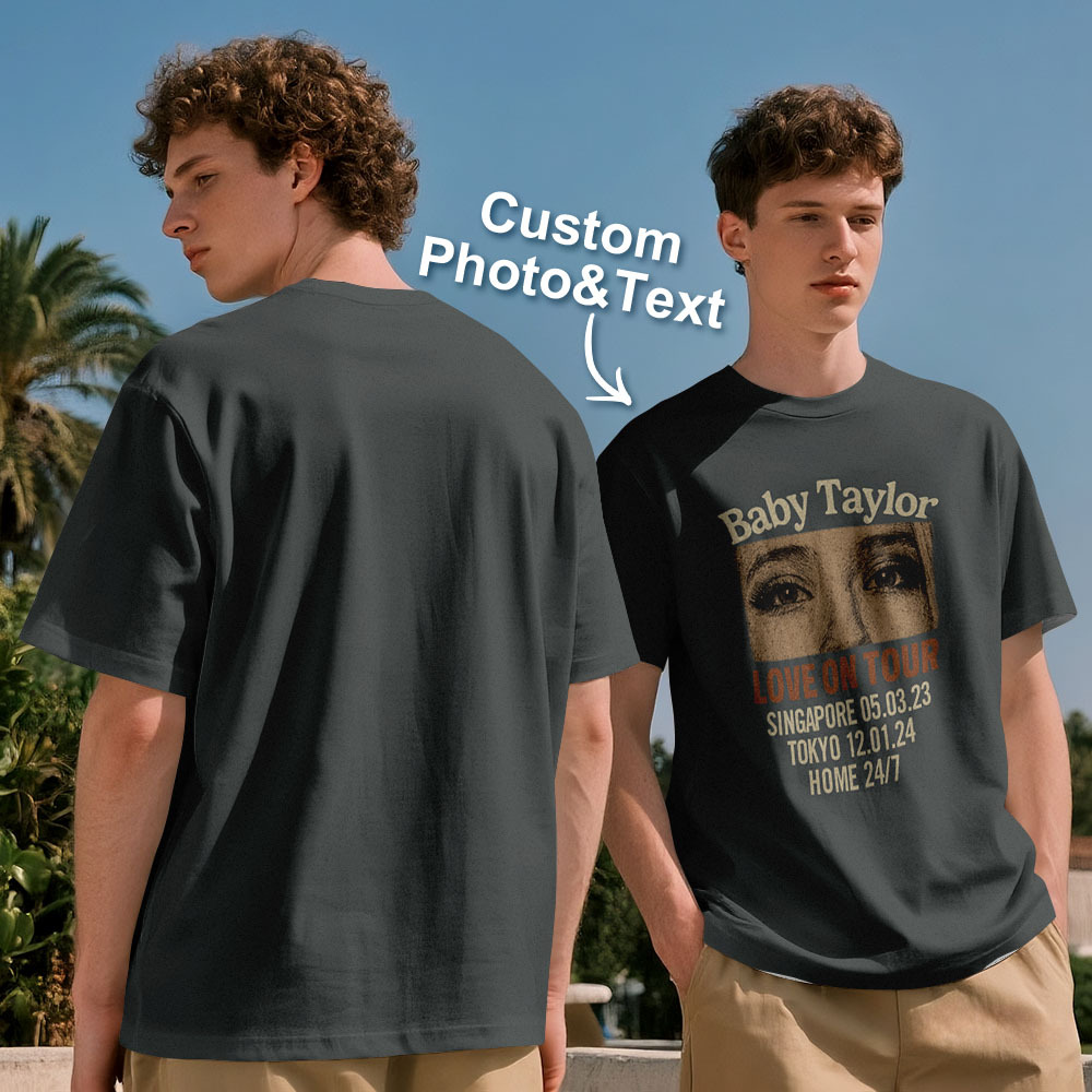 Custom Photo Girlfriend Eyes Love on Tour Shirt With Text - MyFaceSocksAU