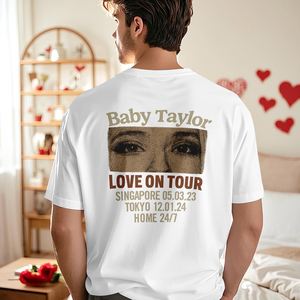 Custom Photo Girlfriend Eyes Love on Tour Shirt With Text - MyFaceSocksAU