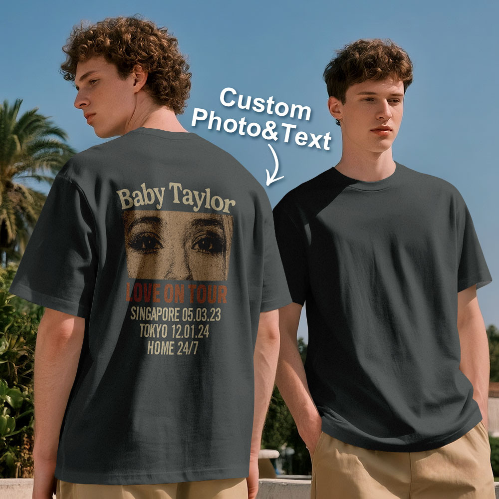 Custom Photo Girlfriend Eyes Love on Tour Shirt With Text - MyFaceSocksAU