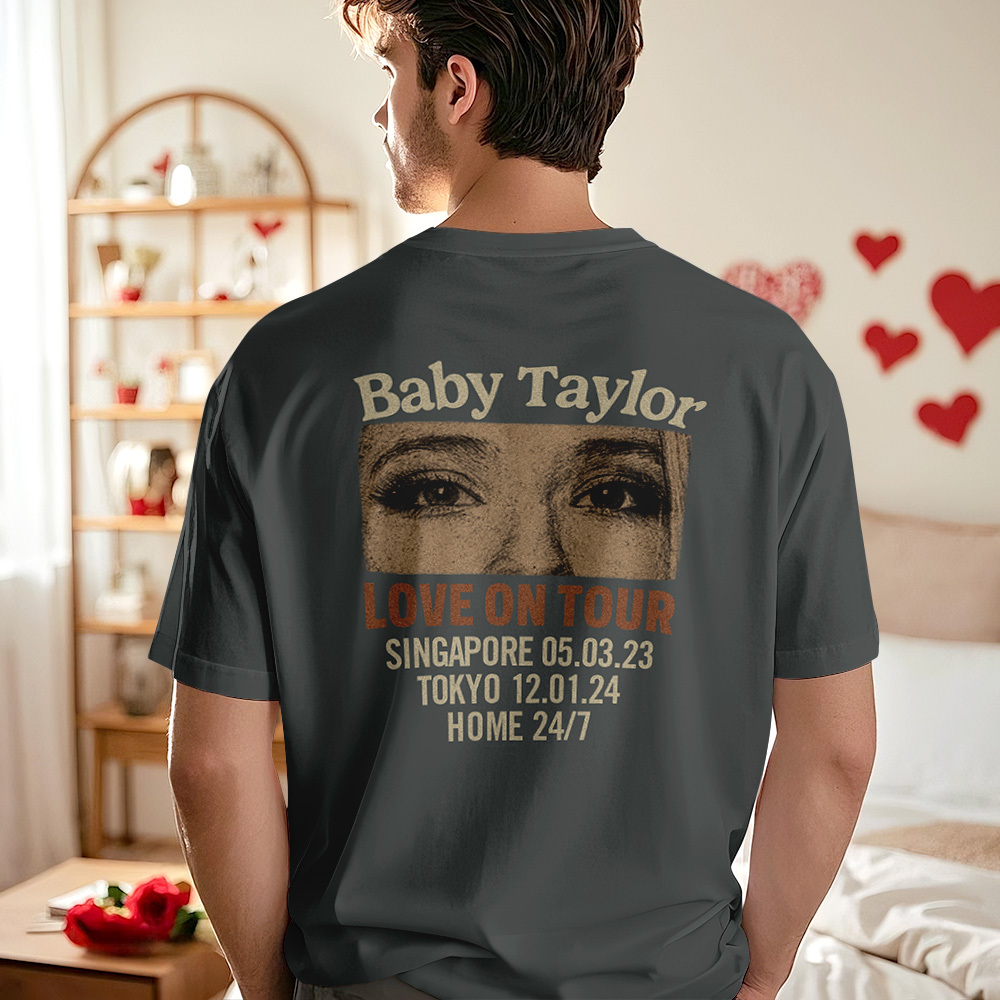 Custom Photo Girlfriend Eyes Love on Tour Shirt With Text - MyFaceSocksAU