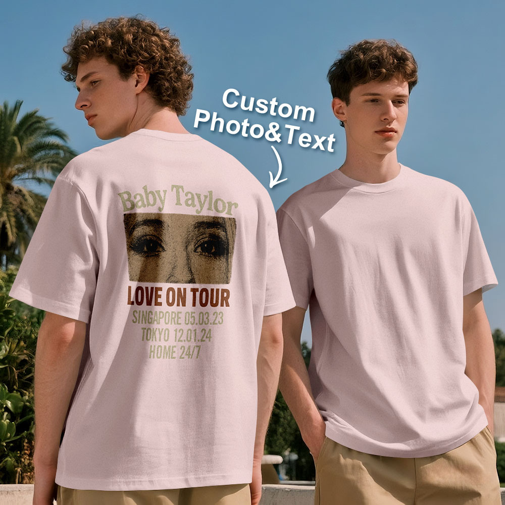 Custom Photo Girlfriend Eyes Love on Tour Shirt With Text - MyFaceSocksAU