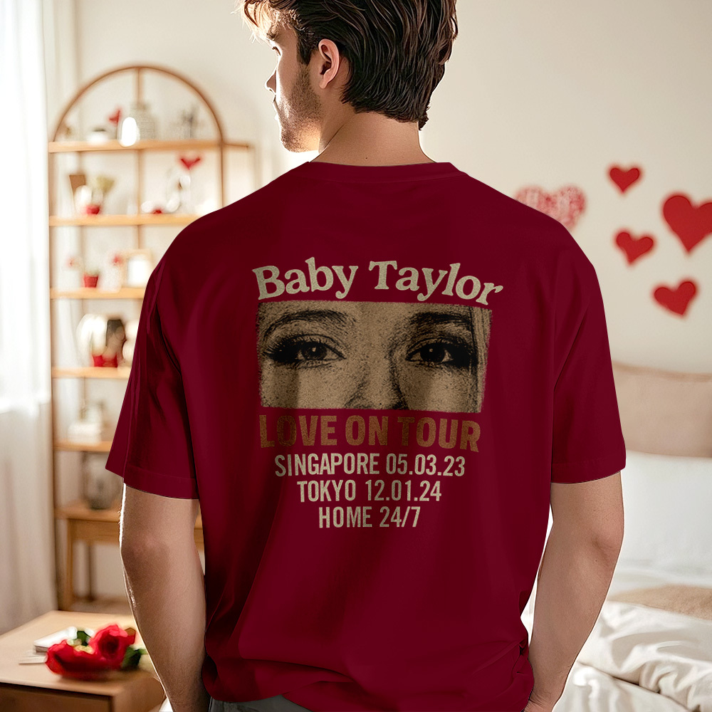 Custom Photo Girlfriend Eyes Love on Tour Shirt With Text - MyFaceSocksAU