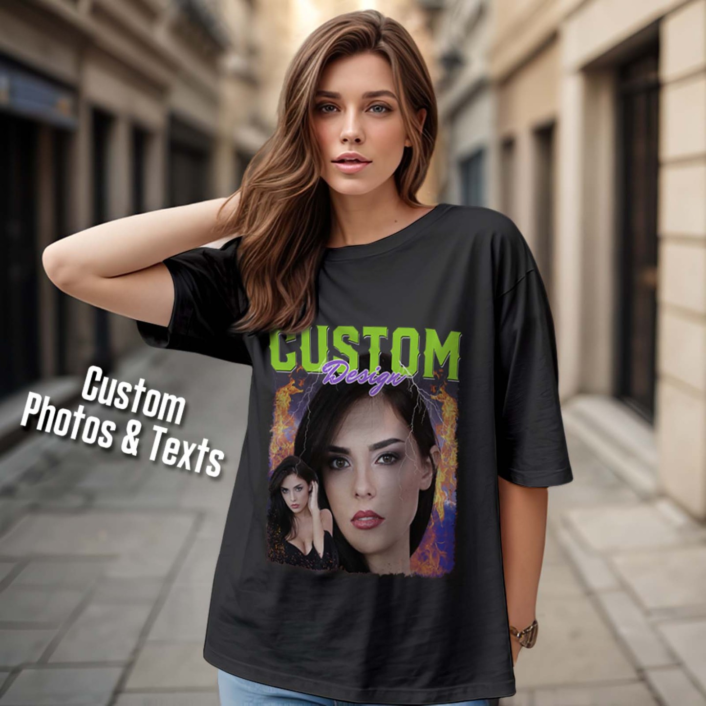 Custom Photo Bootleg Tee T-shirts Gifts for Her - MyFaceSocksAU