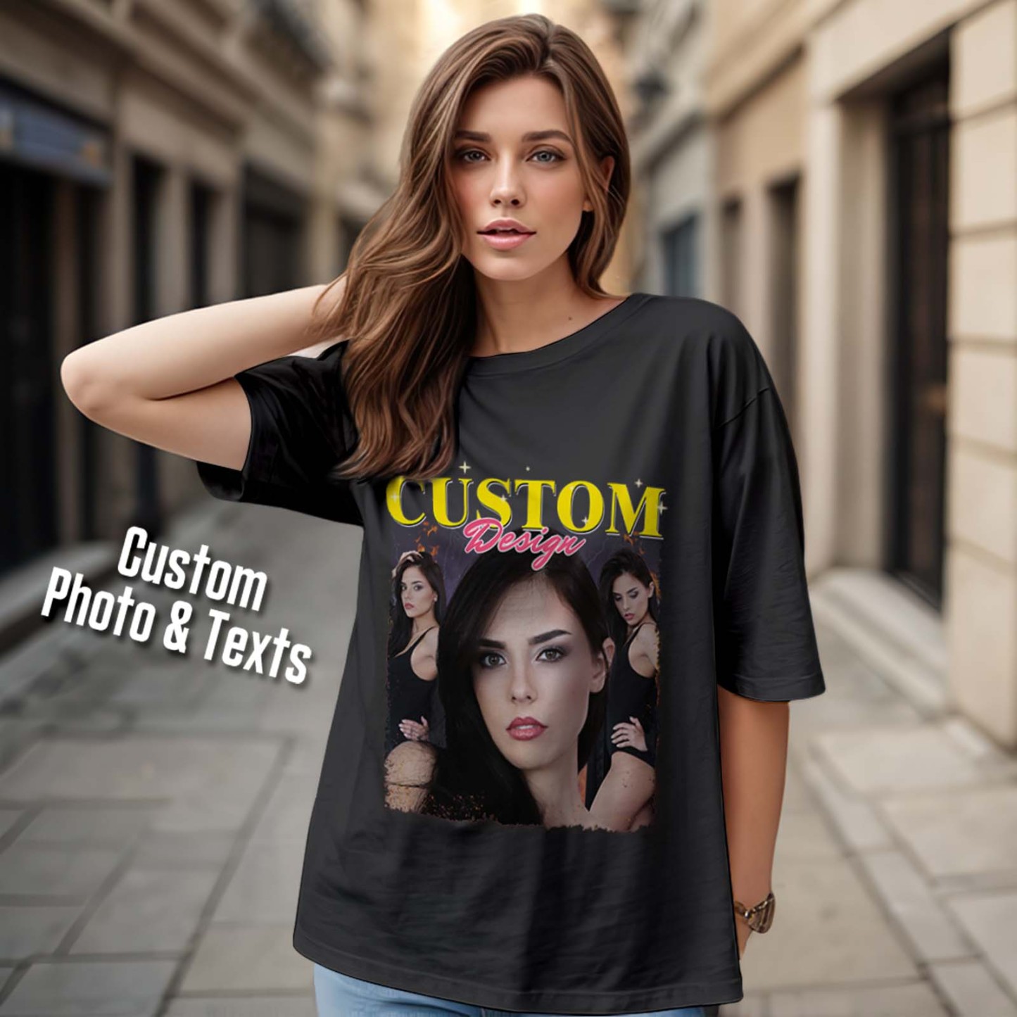 Custom Photo Bootleg Tee T-shirts Gifts for Her - MyFaceSocksAU