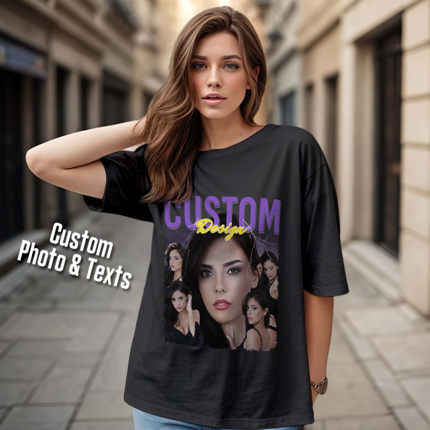 Custom Photo Bootleg Tee T-shirts Gifts for Her - MyFaceSocksAU
