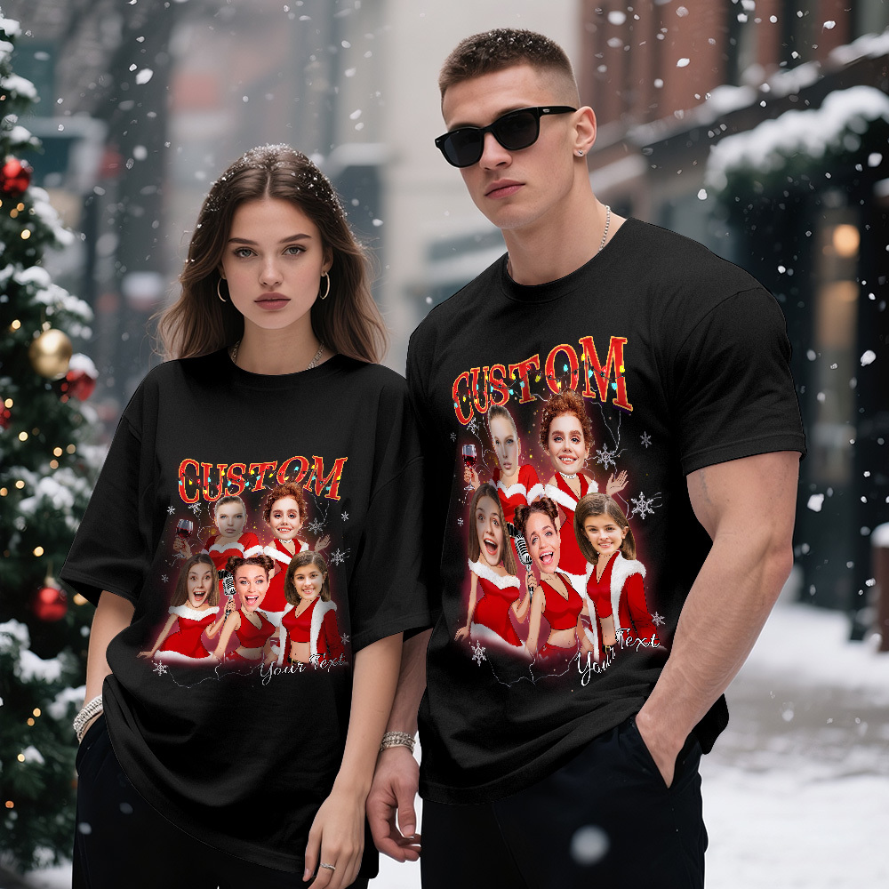 Custom Vintage Christmas T-Shirt with Photo Personalized Santa Light Shirt  Funny Holiday Tee Gift for Family & Friends - MyFaceSocksAU