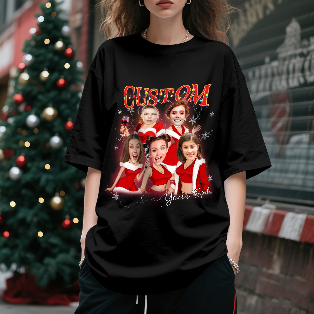 Custom Vintage Christmas T-Shirt with Photo Personalized Santa Light Shirt  Funny Holiday Tee Gift for Family & Friends - MyFaceSocksAU