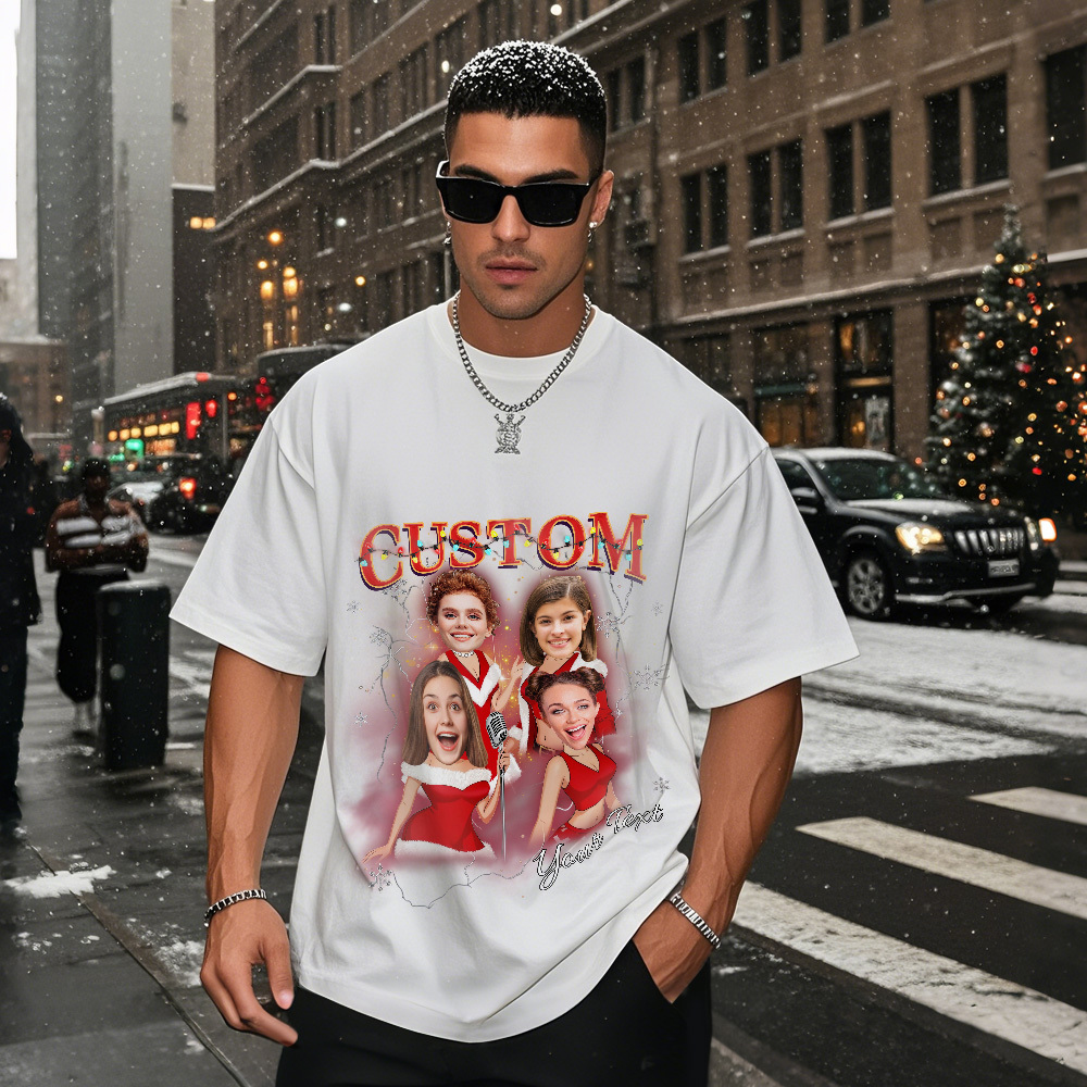 Custom Vintage Christmas T-Shirt with Photo Personalized Santa Light Shirt  Funny Holiday Tee Gift for Family & Friends - MyFaceSocksAU
