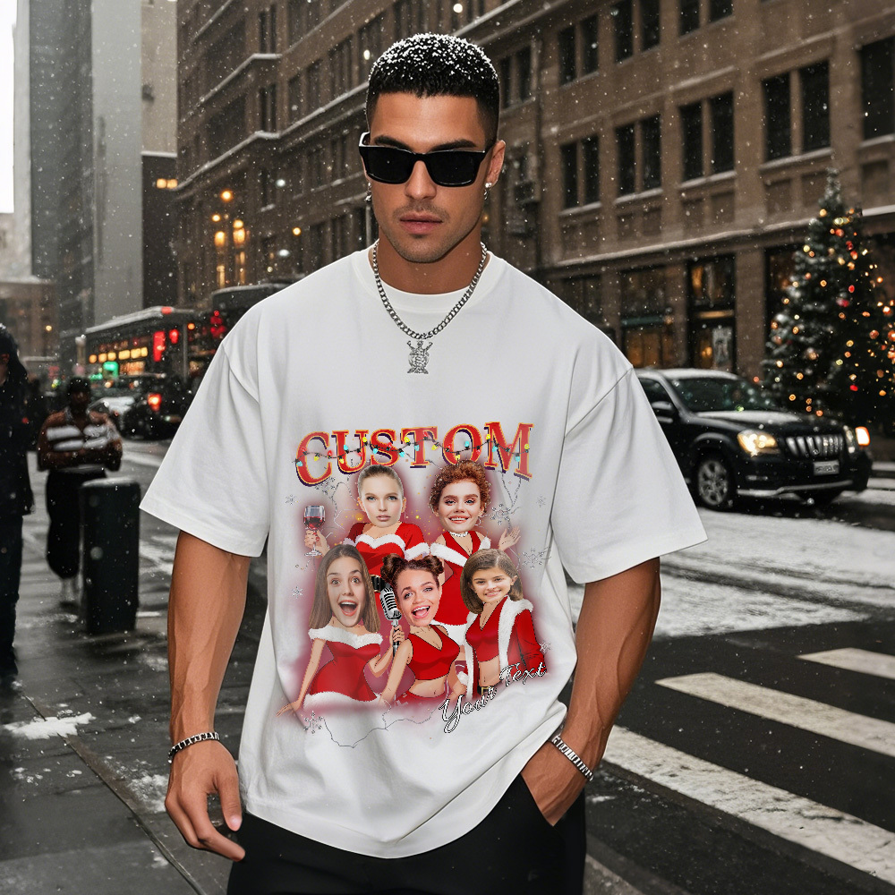 Custom Vintage Christmas T-Shirt with Photo Personalized Santa Light Shirt  Funny Holiday Tee Gift for Family & Friends - MyFaceSocksAU