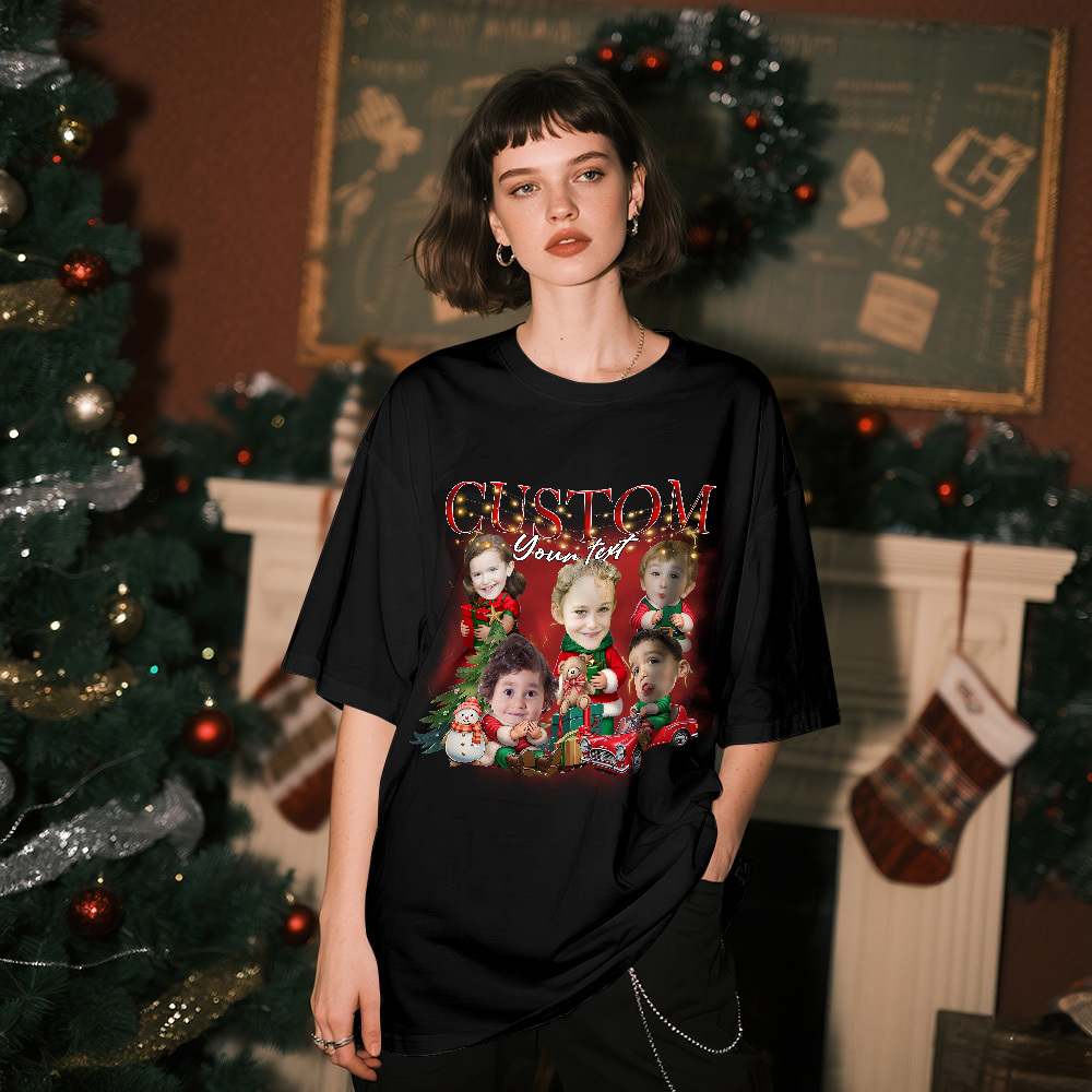 Custom Santa Photo Tee Retro Christmas Shirt Cute Christmas Kids Shirt Funny Personalized Xmas Gift for Couples Friends - MyFaceSocksAU