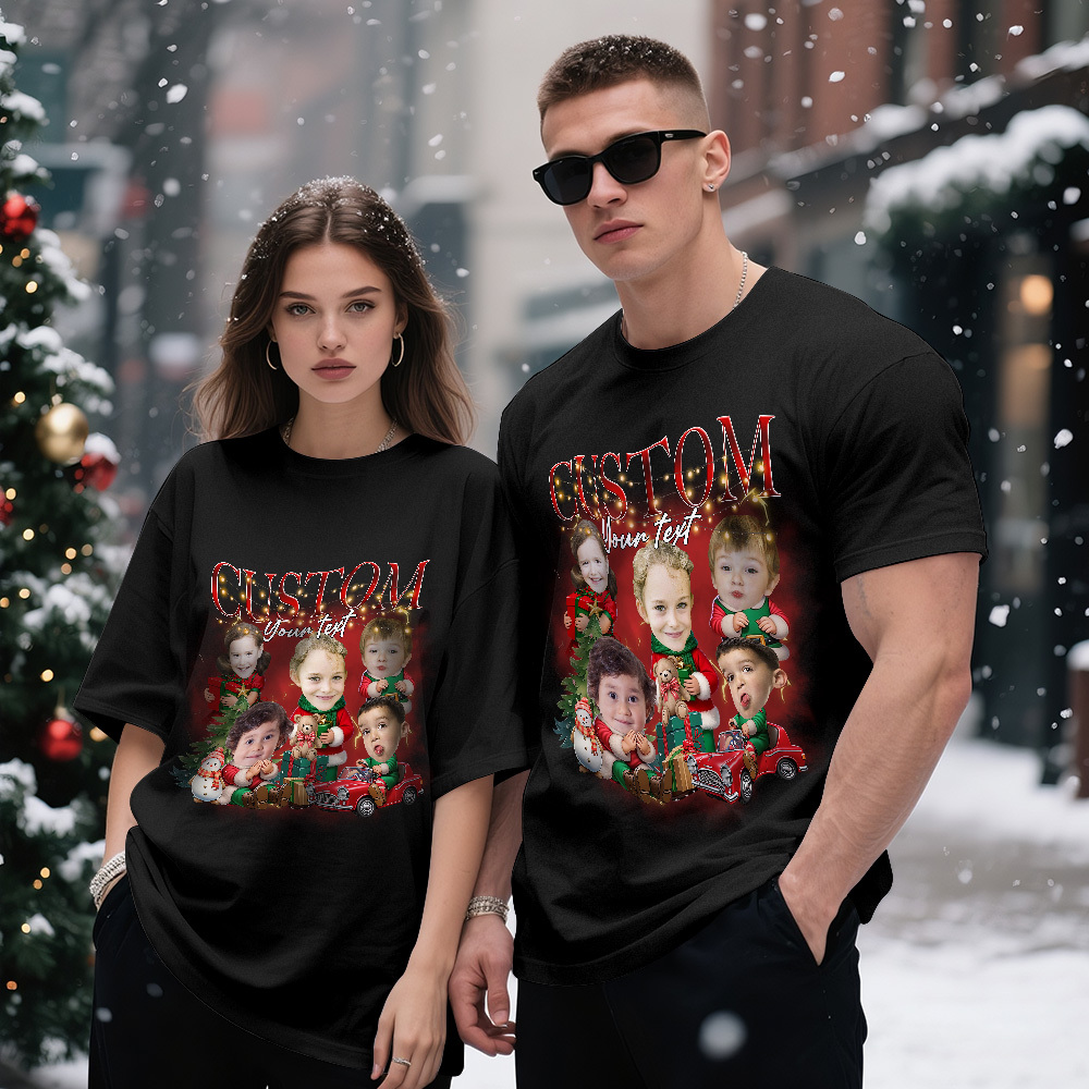 Custom Santa Photo Tee Retro Christmas Shirt Cute Christmas Kids Shirt Funny Personalized Xmas Gift for Couples Friends - MyFaceSocksAU