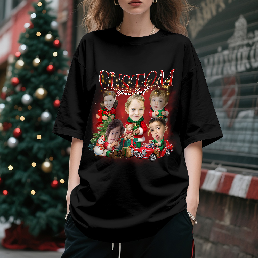 Custom Santa Photo Tee Retro Christmas Shirt Cute Christmas Kids Shirt Funny Personalized Xmas Gift for Couples Friends - MyFaceSocksAU