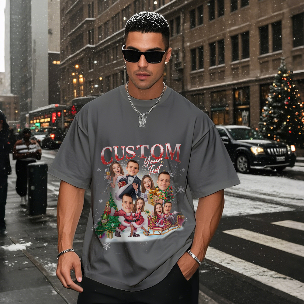 Custom Couple Portrait T-Shirt  Personalized Face Tee Matching Christmas Gift for Lovers - MyFaceSocksAU