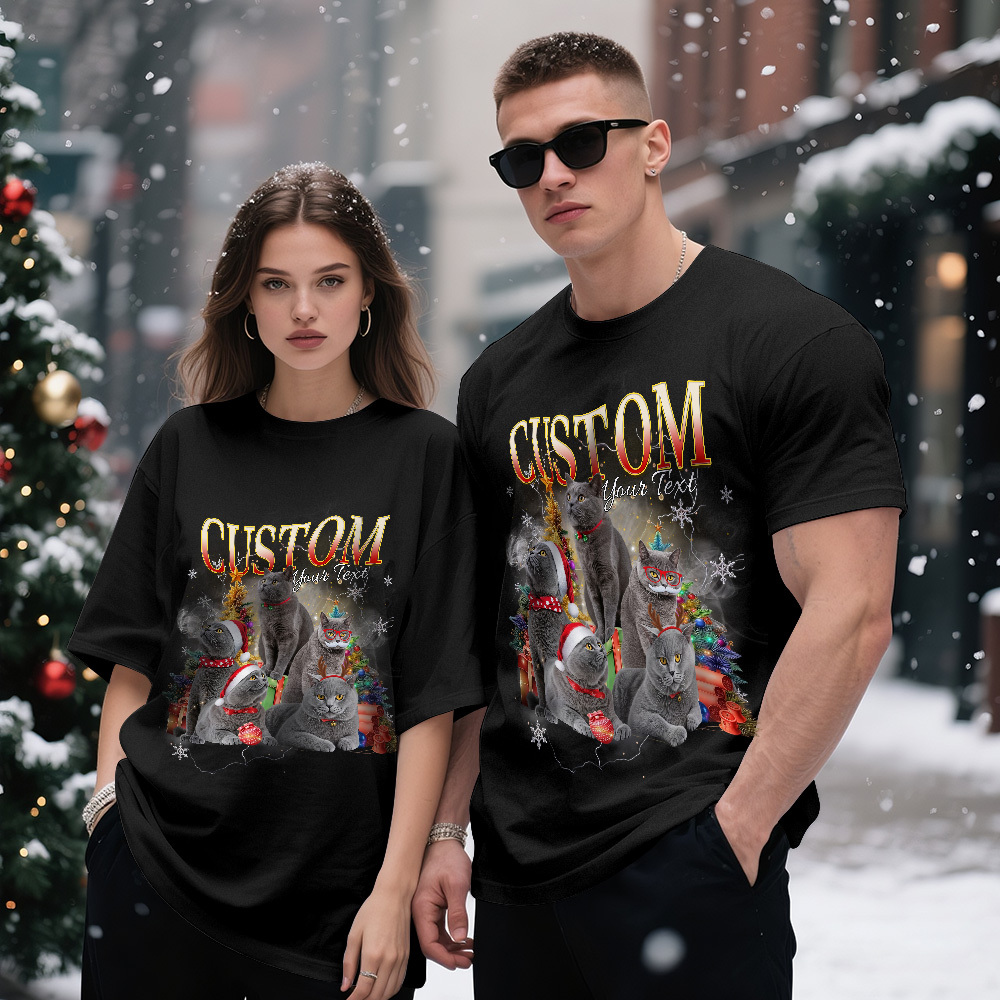 Custom Pet Owner T-Shirt Cute Cat Photo Perfect Christmas Gift for Pet Lovers Christmas Gift - MyFaceSocksAU