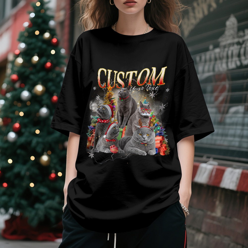 Custom Pet Owner T-Shirt Cute Cat Photo Perfect Christmas Gift for Pet Lovers Christmas Gift - MyFaceSocksAU