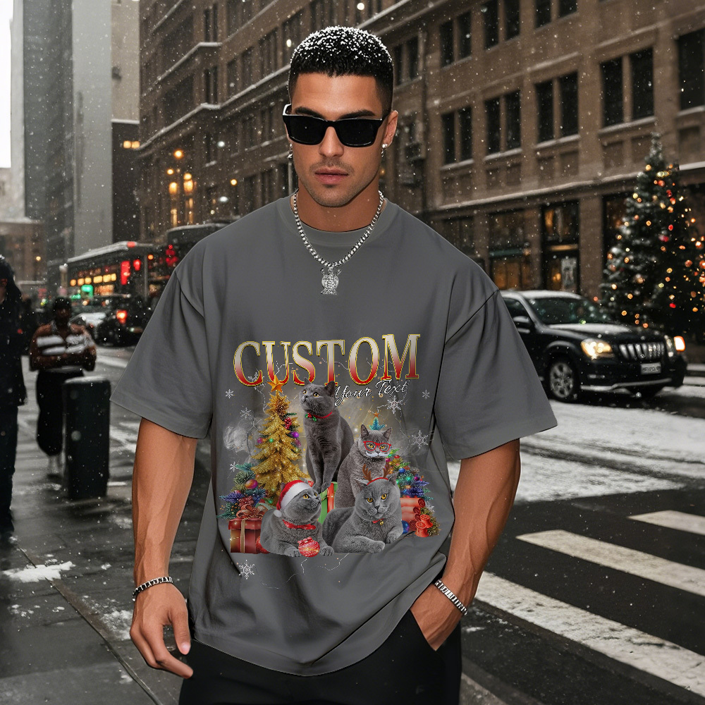 Custom Pet Owner T-Shirt Cute Cat Photo Perfect Christmas Gift for Pet Lovers Christmas Gift - MyFaceSocksAU