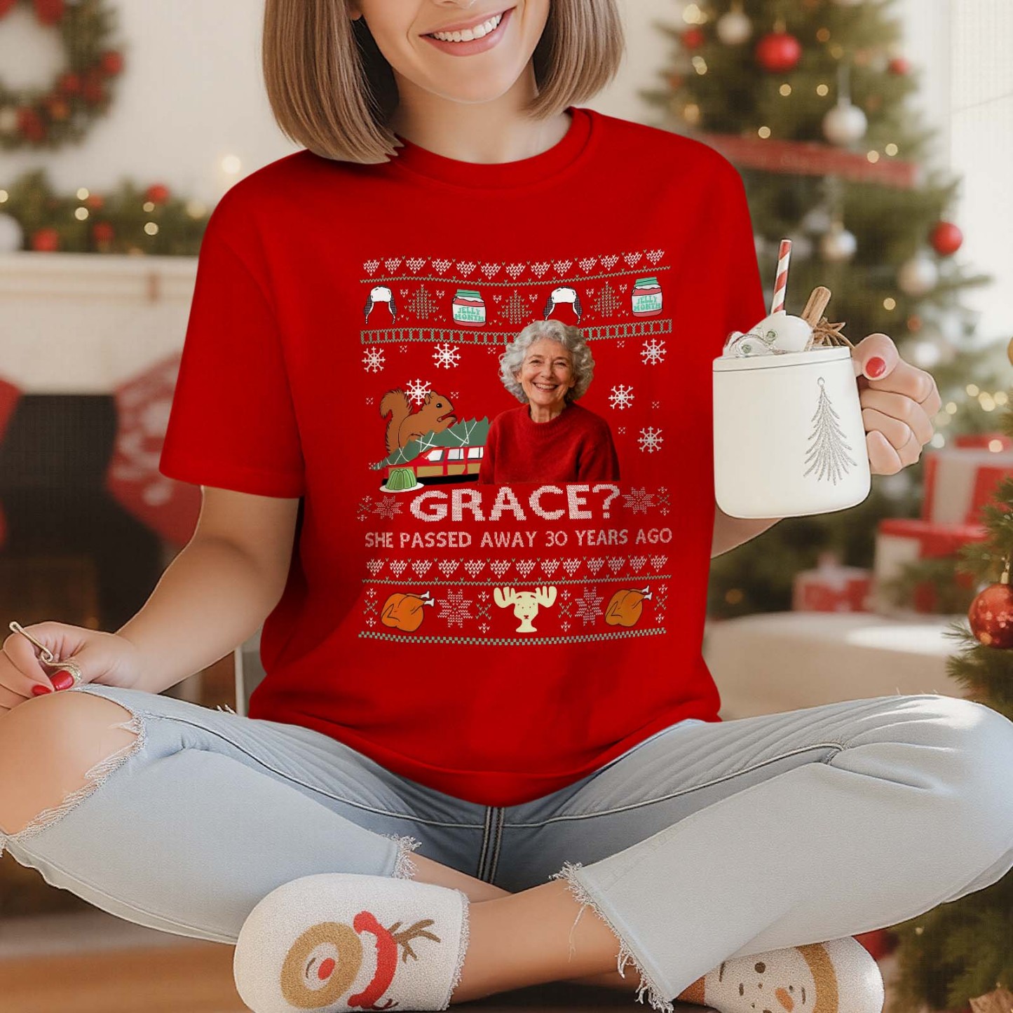 Personalized Photo Tshirt Custom Photo Text T Shirt Gift Idea Christmas Gift For Family Friend Funny Santa Gift - MyFaceSocksAU