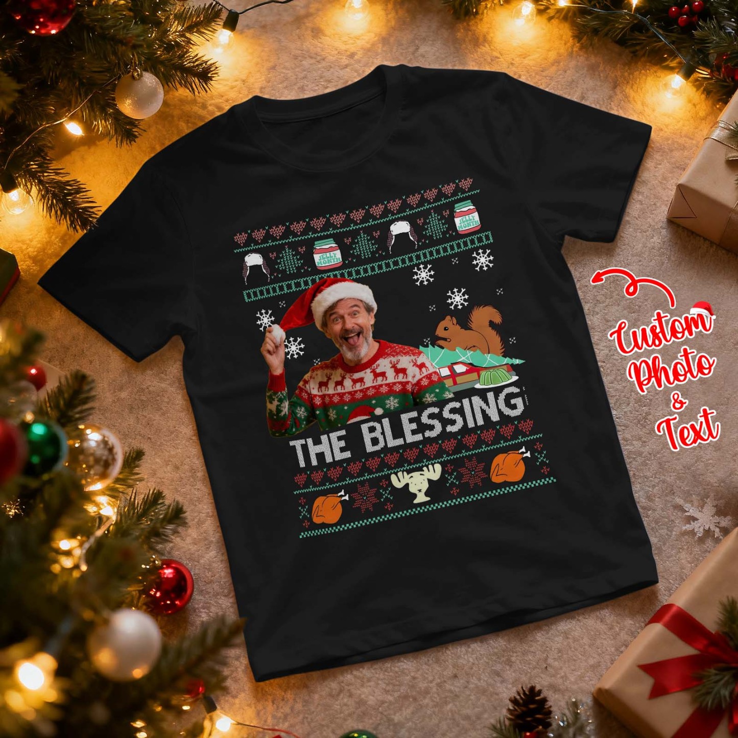 Personalized Photo Tshirt Custom Photo Text T Shirt Gift Idea Christmas Gift For Family Friend Funny Santa Gift - MyFaceSocksAU