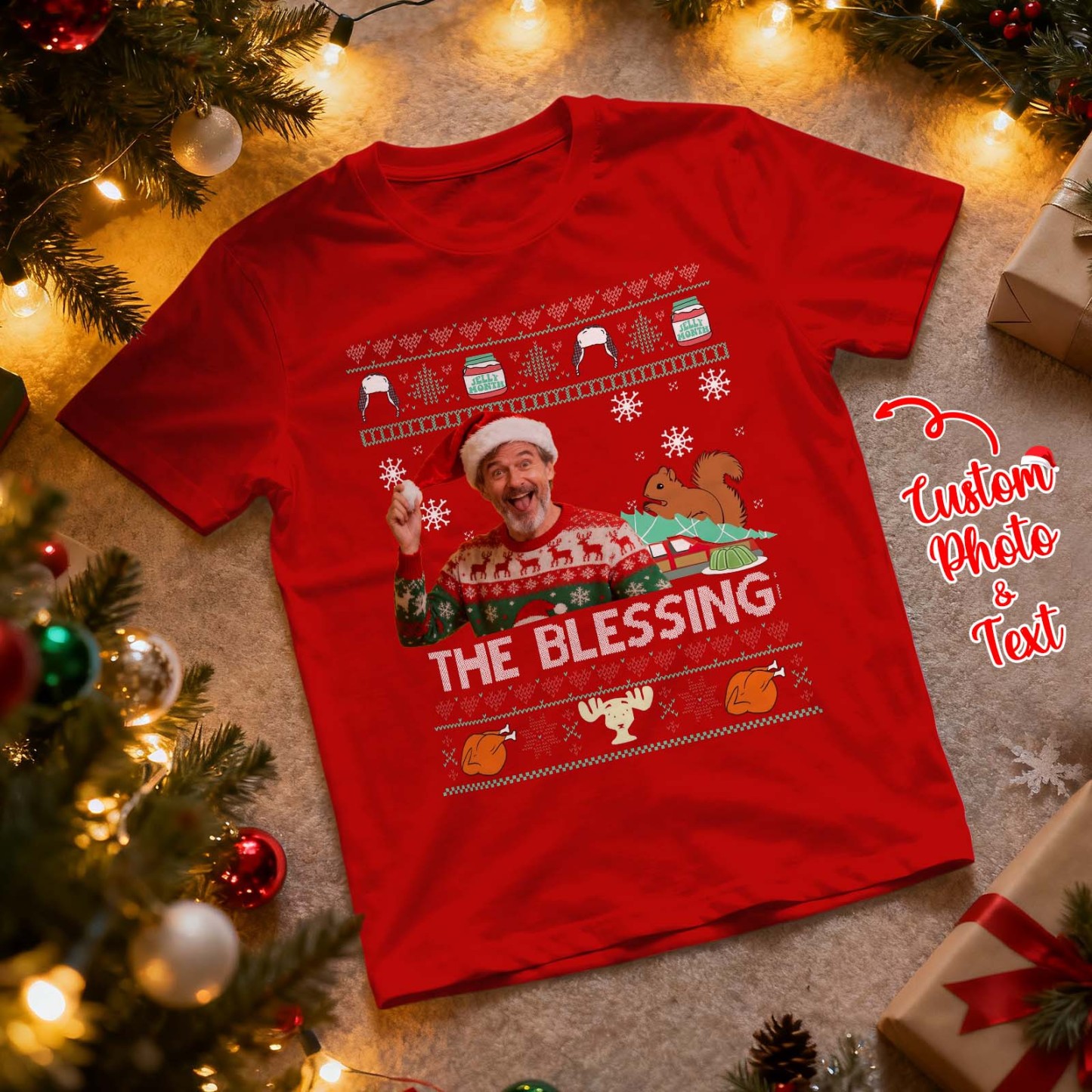 Personalized Photo Tshirt Custom Photo Text T Shirt Gift Idea Christmas Gift For Family Friend Funny Santa Gift - MyFaceSocksAU