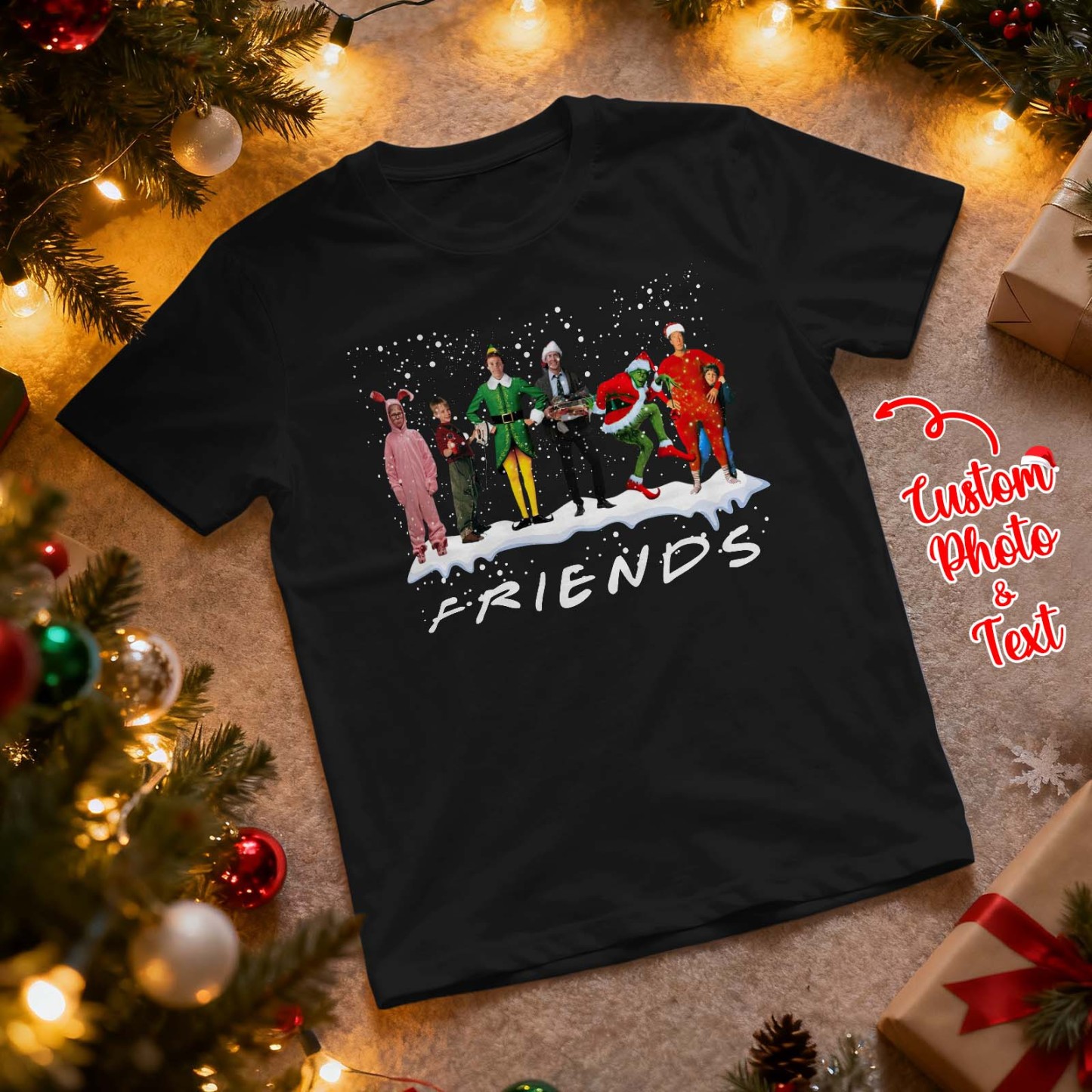 Personalized Photo Tshirt Custom Photo Text T Shirt Gift Idea Christmas Gift For Family Friend Funny Santa Gift - MyFaceSocksAU