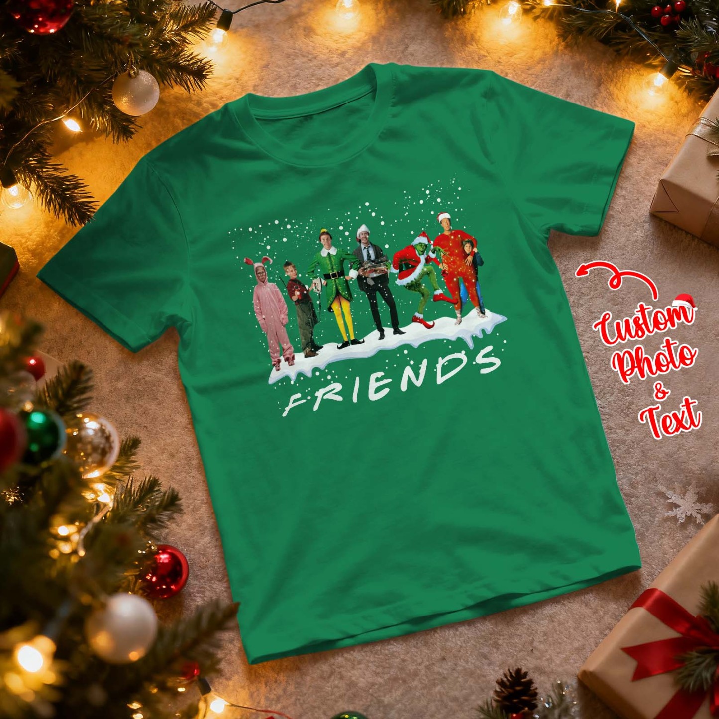 Personalized Photo Tshirt Custom Photo Text T Shirt Gift Idea Christmas Gift For Family Friend Funny Santa Gift - MyFaceSocksAU