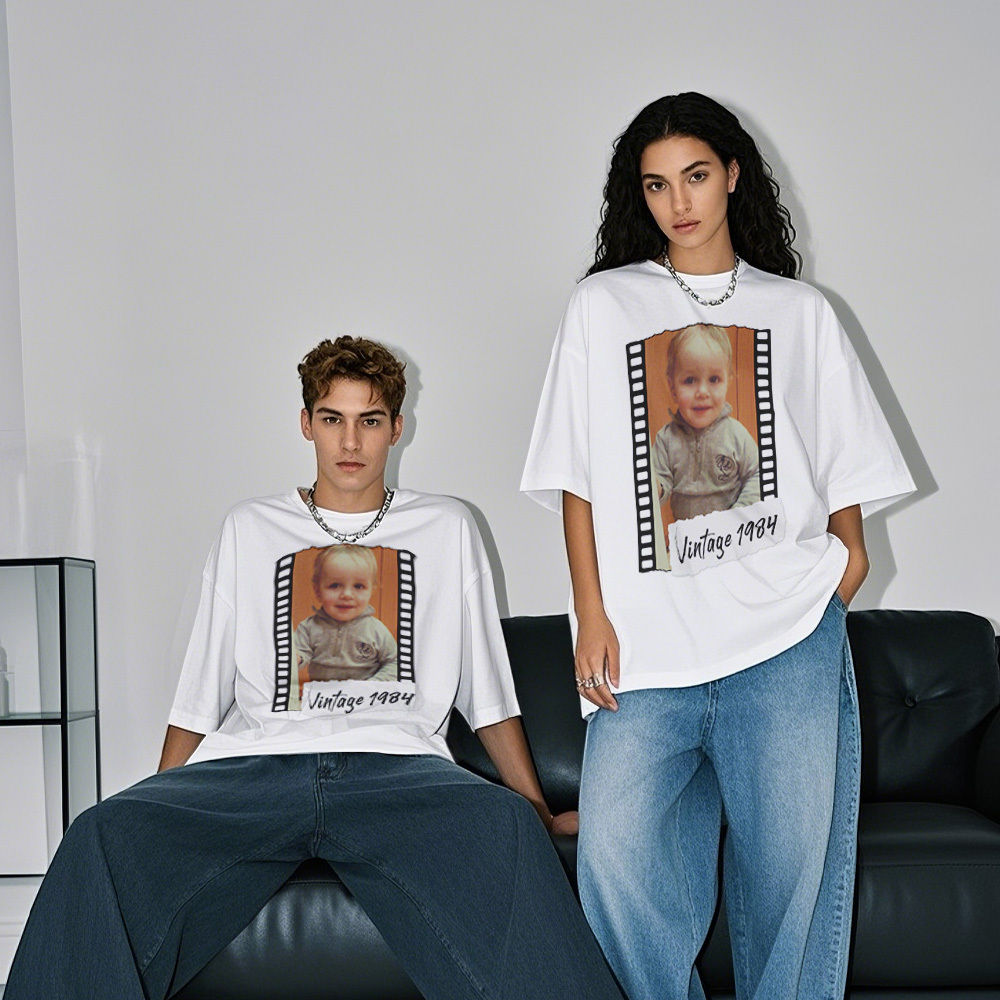 Personalized Photo Vintage T-Shirt Film Retro Style T Shirt Personalized Photo T Shirt Vintage Gift Idea - MyFaceSocksAU