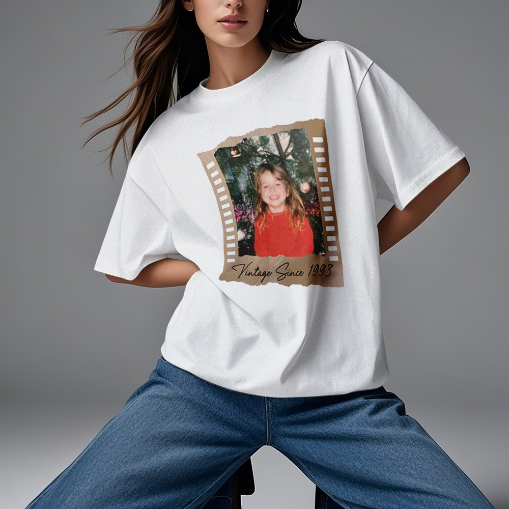 Personalized Photo Vintage T-Shirt Film Retro Style T Shirt Personalized Photo T Shirt Vintage Gift Idea - MyFaceSocksAU