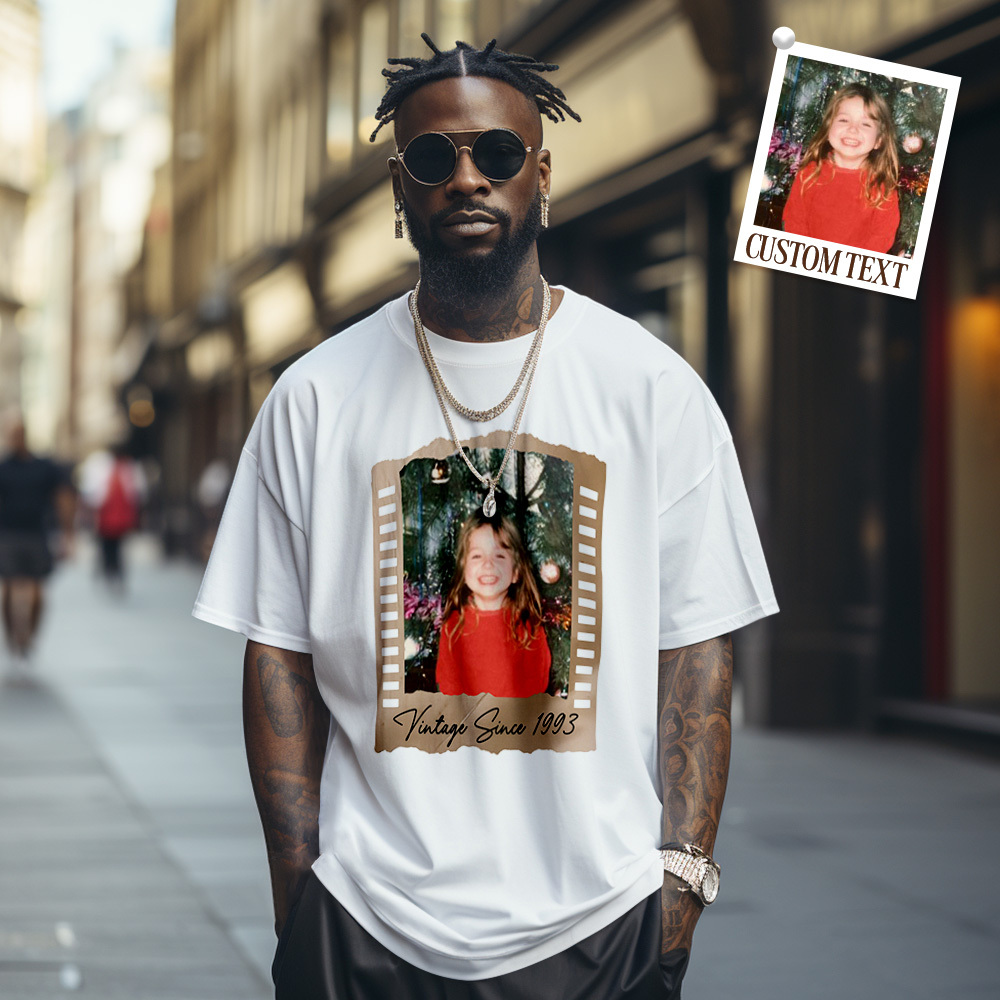 Personalized Photo Vintage T-Shirt Film Retro Style T Shirt Personalized Photo T Shirt Vintage Gift Idea - MyFaceSocksAU