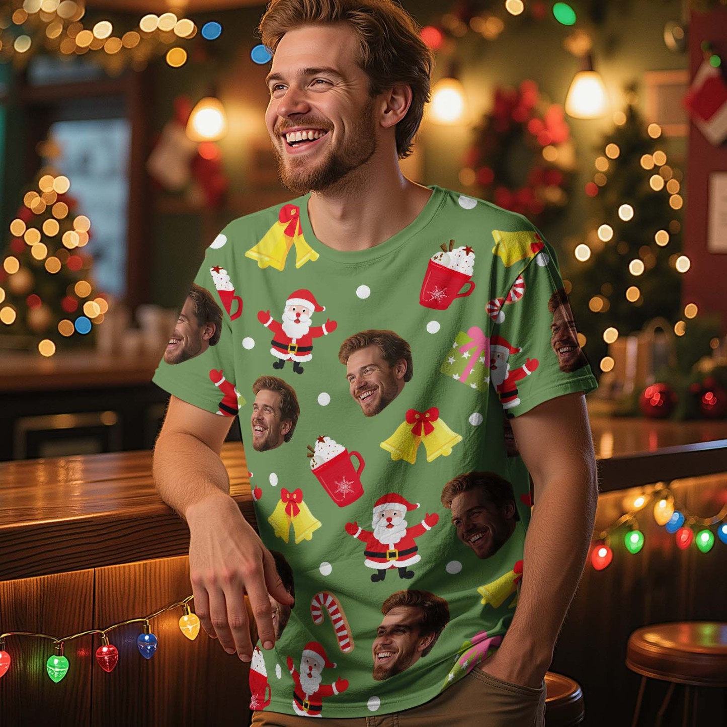 Custom Christmas Bell T-shirt Photo T-shirts Personalized Christmas Gift for Family and Friends - MyFaceSocksAU