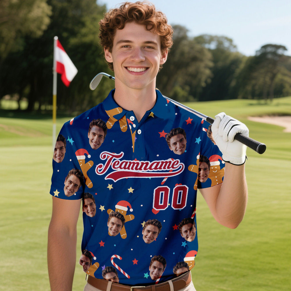 Custom Face and Text Dark Red Snowflakes Polo Christmas Santa Claus Performance Golf Polo Shirt - MyFaceSocksAU