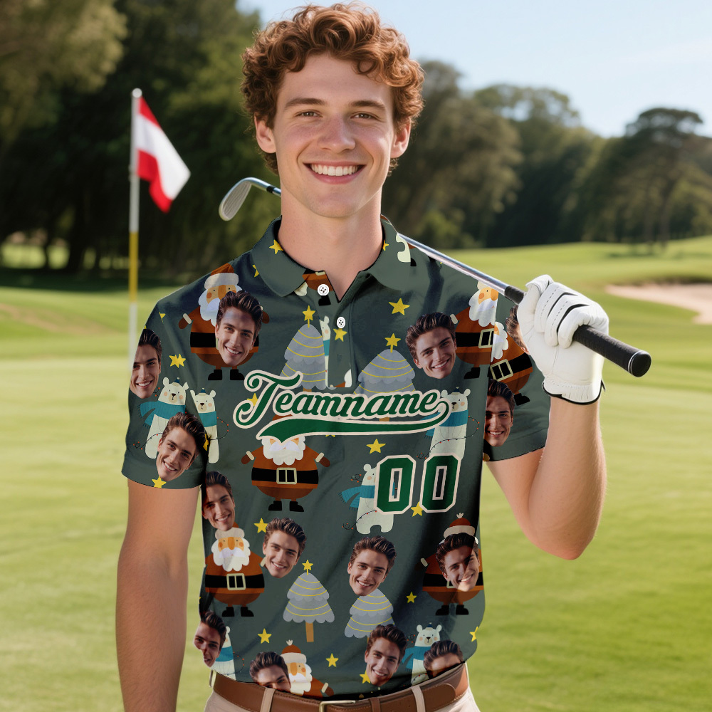 Custom Face and Text Dark Red Snowflakes Polo Christmas Santa Claus Performance Golf Polo Shirt - MyFaceSocksAU