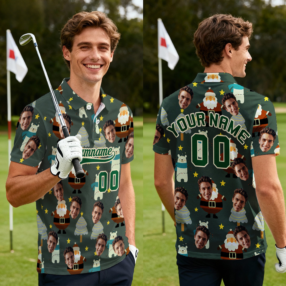 Custom Face and Text Dark Red Snowflakes Polo Christmas Santa Claus Performance Golf Polo Shirt - MyFaceSocksAU