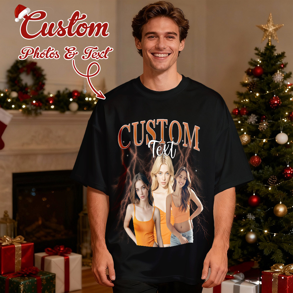 Christmas Gifts Custom Vintage Bootleg Shirt Cotton Photo Name Personalized Shirt Custom T Shirts 90's Tee - MyFaceSocksAU