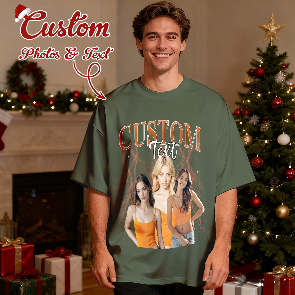 Christmas Gifts Custom Vintage Bootleg Shirt Cotton Photo Name Personalized Shirt Custom T Shirts 90's Tee - MyFaceSocksAU