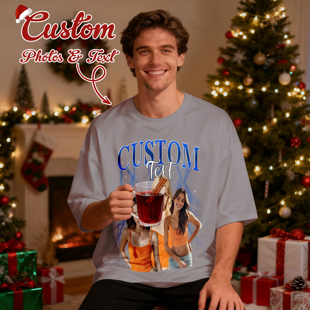 Christmas Gifts Custom Vintage Bootleg Shirt Cotton Photo Name Personalized Shirt Custom T Shirts 90's Tee - MyFaceSocksAU
